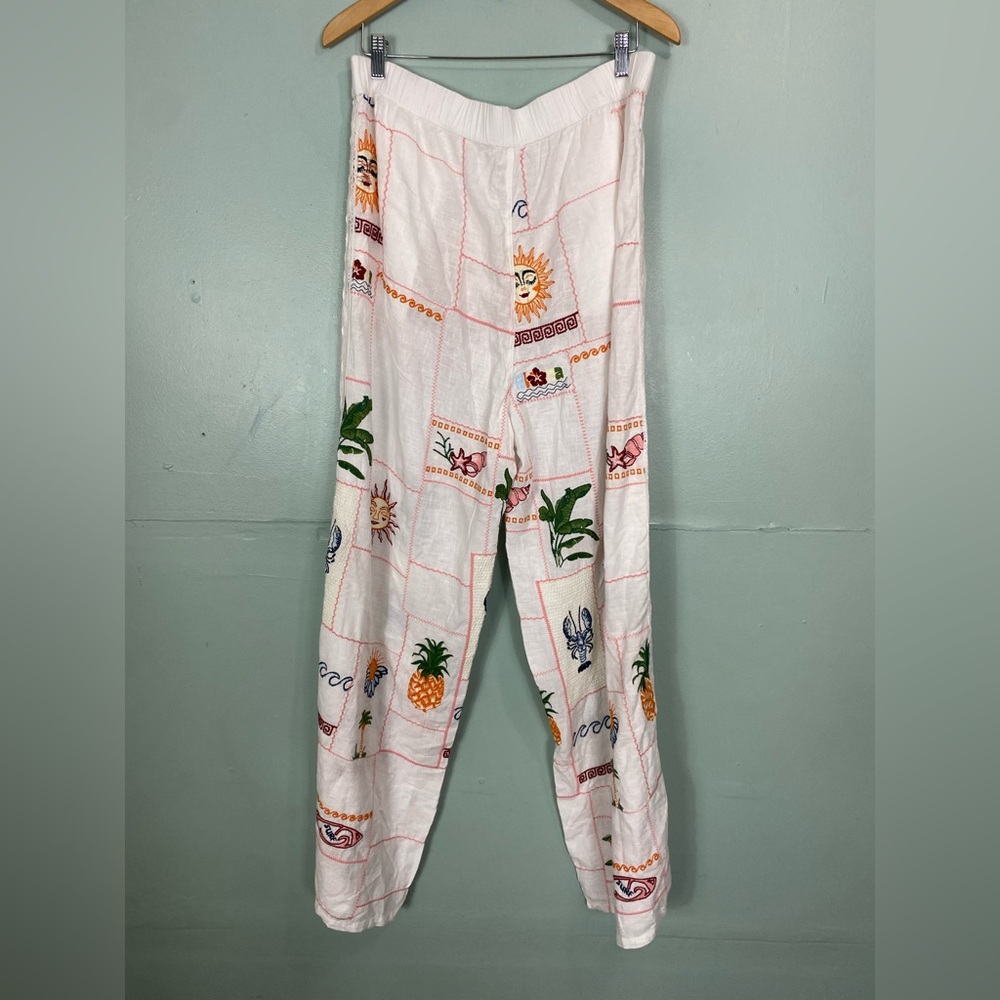 Anthropologie Pilcro Embroidered Patchwork Pants Tropical Vacation Baggy L Tall - Picture 6 of 11